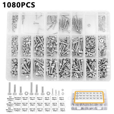 

Willstar 1080PCS M2 M3 M4 Hex Head Screw Bolts&Nuts Set Assortment Stainless Steel