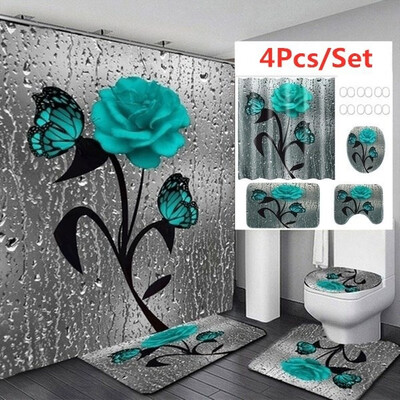 

Willstar NEW 134Pcs 3D Green Butterfly Rose Waterproof Mildew-proof Shower Curtain