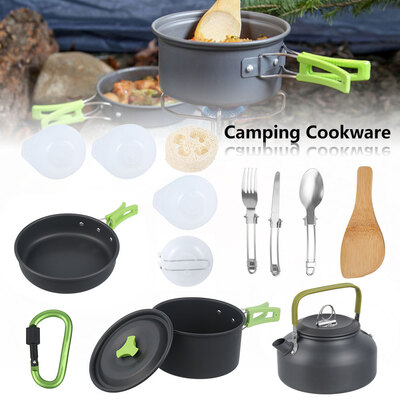 

Willstar 13PCS Utensils Picnic Hiking Cooking Pot Bowl With Mesh Bag Outdoor Camping Cookware Camping Cookware Set
