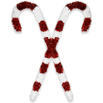

2PcsSet Christmas Candy Cane Ornament Red & White Tinsel Candy Cane for Home Xmas Decorations