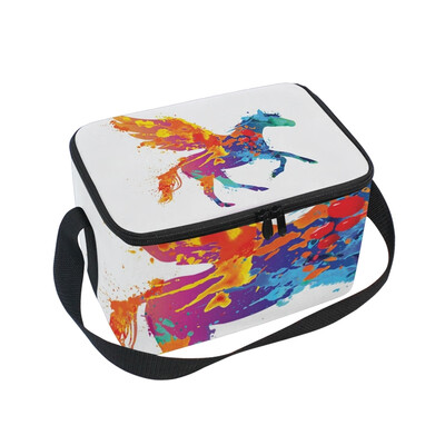 

ALAZA Lunch Box Insulated Lunch Bag Large Cooler Watercolor Splash Horse Tote Bag