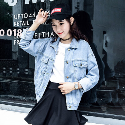 

Langyue womens denim jacket female 2019 spring new student loose short jacket BF college wind jacket LWJK187409T light blue
