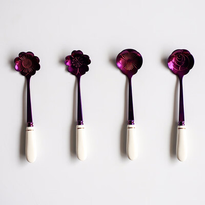 

STRUST 4pc set stainless steel porcelain Creative Flower coffee spoon set tea spoon set stirring spoon set