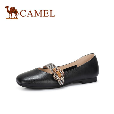 

Camel CAMEL ladies retro fashion fine grain wide band flat shoes A91515667 black 36