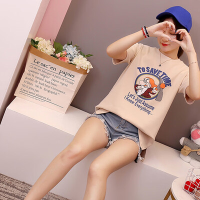 

JOY OF JOY Jingdong Womens 2019 Summer New Korean Harajuku Style Loose Casual Short Sleeve T-Shirt Womens Tide JWTD191848 Apricot