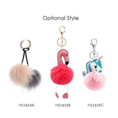 

Soft Faux Fur Ball Key Chain Pompom Key Ring Handbag Purse Car Pendant Ornament Decor--Unicorn