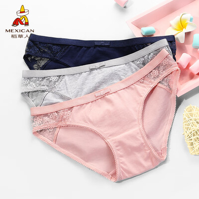 

Scarecrow panties ladies sexy lace stitching low waist shorts cotton girls briefs 81826 combination 2 dark blue flower ash meat powder 170