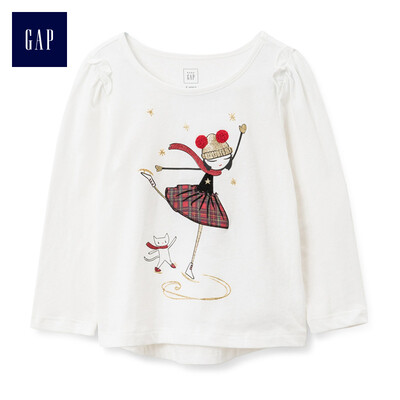 

GAP flagship store female&young comfortable cotton winter pattern ruffled T-shirt 124333 childlike colorful 4YRS