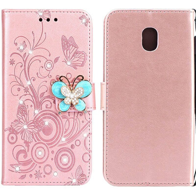 

MOONCASE Samsung Galaxy J3 2018 Butterfly Rhinestone Embossed Leather Case - Rose Gold