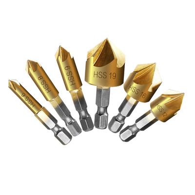 

6pcs 3 Flute Titanium Chamfer 90 Degree Chamfering End Mill Cutter Countersink