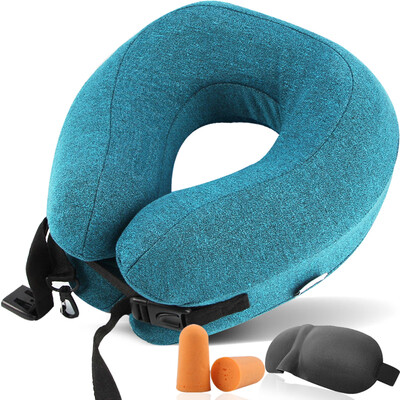 

Swirling creative memory cotton U-shaped pillow neck pillow outdoor portable storage care cervical nap pillow with eye mask earplugs lake blue
