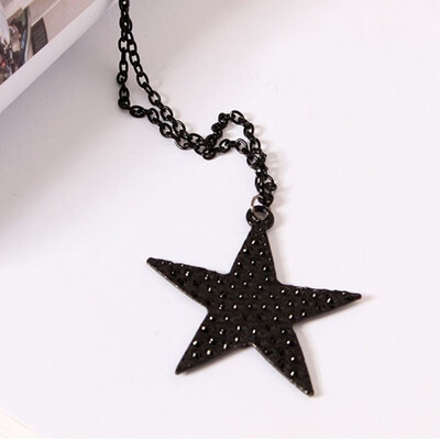 

Fashion Long Chain Sweater Pendant Five-pointed Necklace Black