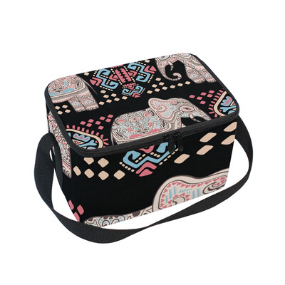 

ALAZA Insulated Lunch Box Retro Elephant Lunch Bag for Men Women Portable Tote Bag Cooler Bag