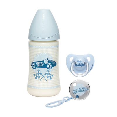 

Suvianex bottle set bottle 270ml pacifier pacifier anti-chain infant newborn 0 months classic British blue racing