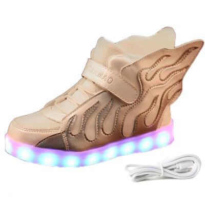 

Charging Children LED Lights Shoes Flashing Boys Flame Wing Shoes Girls Sports Sneakers High Cut Warm Ankle Shoes with USB