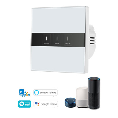 

Smart Wifi Touch Switch Touch Screen LED Light Wireless 3 Gang Support Timing Function Phone APP Remote Control Voice Control by W