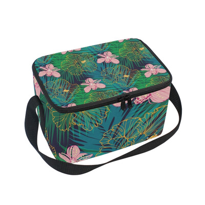 

ALAZA Insulated Lunch Box Pink Flowers Leaf Lunch Bag for Men Women Portable Tote Bag Cooler Bag