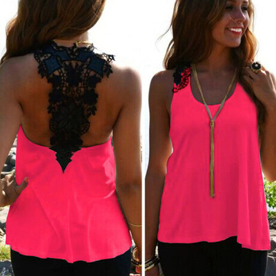 

Women Summer Top Casual Sleeveless Vest Shirt Tank Crochet Lace T Shirt