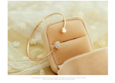 

2018 Hot New Fashion Adjustable Crystal Double Heart Bow Bilezik Cuff Opening Bracelet Women Jewelry Gift Mujer Pulseras