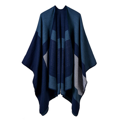 

Women Poncho Cardigan Sweater Contrast Color Geometric Plaid Striped Cashmere Capes Shawl Scarf Outerwear