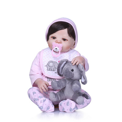 

Reborn Baby Girl Doll 22 inch Soft Full Silicone Vinyl Body Lifelike Toddler Doll Play House Bath Toy Gift for ages 3 With Pink