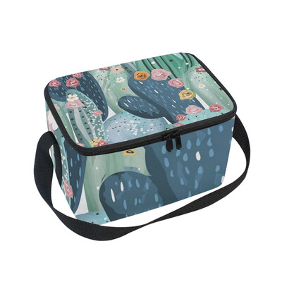 

ALAZA Insulated Lunch Box Beautiful Pastel Vintage Cactuses Lunch Bag for Men Women Portable Tote Bag Cooler Bag
