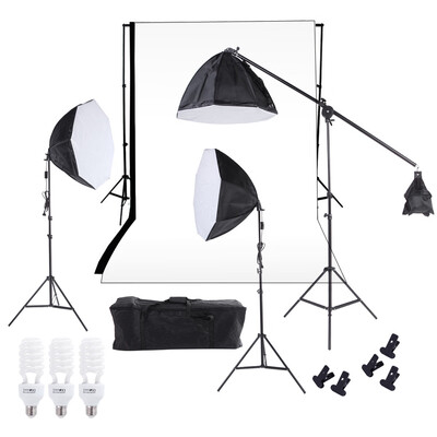 

Photography Studio Lighting Softbox Photo Light Muslin Backdrop Stand Kit with Three 60cm Octagon Softbox Cantilever Light Stand B