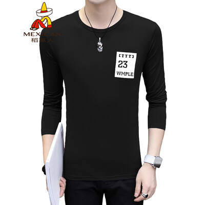 

Scarecrow MEXICAN long-sleeved T-shirt male Korean version of the self-cultivation 2019 spring new fashion round neck print wild comfortable trend bottoming shirt t-shirt shirt mens black L
