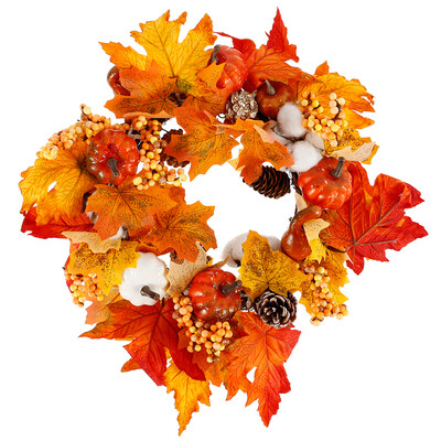 

Willstar Autumn Simulation Pumpkin Wreath Front Door Halloween Home Decor Ornaments Christmas Thanksgiving Hanging Decoration