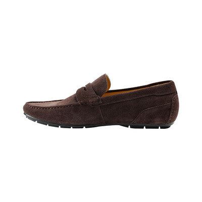 

JZAO Mens casual one foot peas shoes lazy driving suede leather brown 44 yards