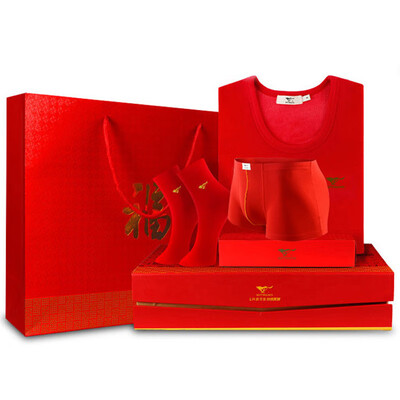 

Seven wolves mens thermal underwear cotton suit thin section autumn clothes long trousers this year new year lucky red 6 sets of new wedding box package ZH8002-M
