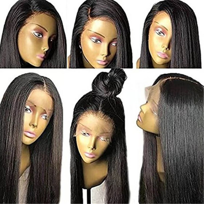 

Best Straight Full Lace Human Hair Wigs Pre Plucked Natural Black Color For Women Middle part Brazilian Virgin Sily Straight Wig W