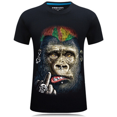 

WomensMens T-shirt O-Neck Short Sleeved 3D Print Funny Monkey Cotton Casual