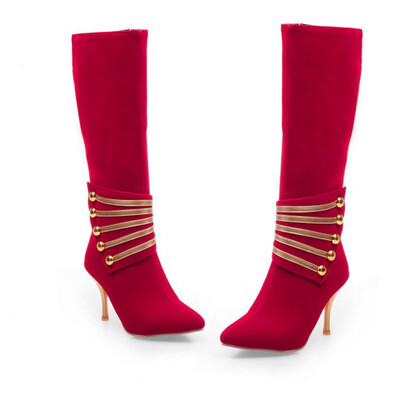

IDIFU Womens Sexy Faux Suede Plain Pointed toe Side Zipper Stiletto High Heel Under the Knee High Boots