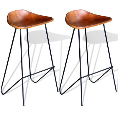

Bar Chair 2 pcs Real Leather Brown