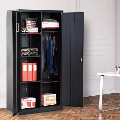 

71 Cold Rolled Steel Lockable Garage Storage Cabinet with Shelves - Black