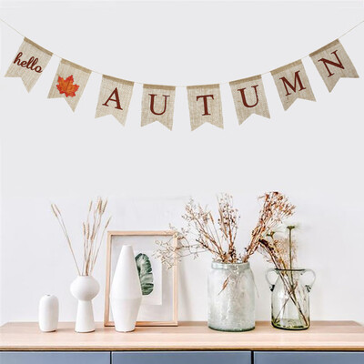 

Willstar Happy Autumn Burlap Wreath Autumn Banner Party Ornaments Supplies