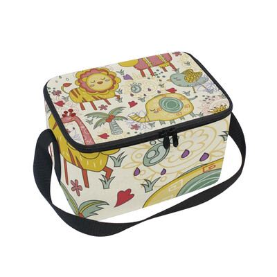 

ALAZA Insulated Lunch Box Elephant Lion Tortoise Bird Pattern Lunch Bag for Men Women Portable Tote Bag Cooler Bag