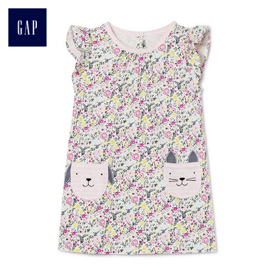 

GAP flagship store baby girl flower pattern small flying sleeve dress 319745 ivory white 3-6M