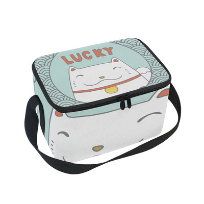 

Lunch Box Insulated Lunch Bag Large Cooler Maneki Neko Lucky Cat Tote Bagfor Kids Men Women