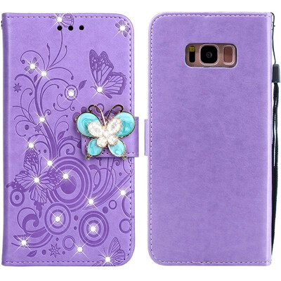 

MOONCASE Samsung Galaxy S8 Butterfly Rhinestone Embossed Leather Case - Purple