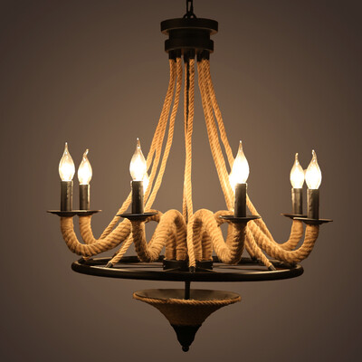 

Industrial Restoring Droplight Hemp Rope Wrought Iron Creative Decorative Pendant Light E14