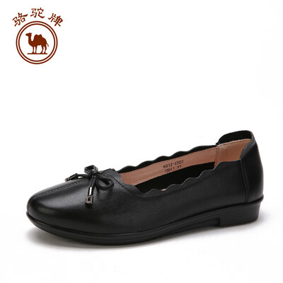 

Camel single shoes female mother pregnant women leather shallow mouth bow simple W91216503 black 39245 yards
