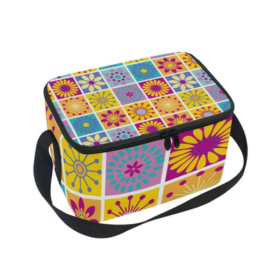 

ALAZA Insulated Lunch Box Colorful Floral Print Lunch Bag for Men Women Portable Tote Bag Cooler Bag