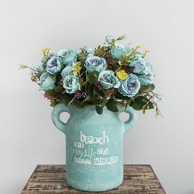 

Simulation flower European style bouquet of Maria Rose fake flower wedding layout Amazon home shopping mall potted ornaments blue