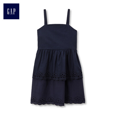 

GAP flagship store female cotton embroidery embroidery hollow pleated sleeveless dress 307365 navy blue 4YRS