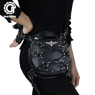 

steel master Gothic Waist Bag Packs Steampunk Thigh Hip Holster Waist Packs Retro Leather Travel Bags
