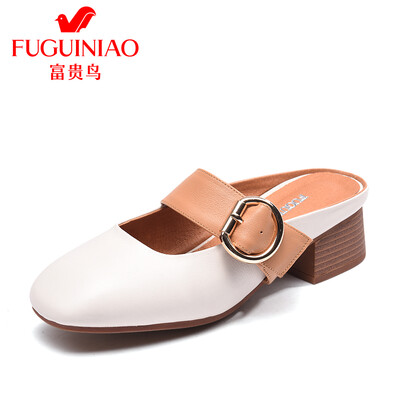 

Fugui bird FUGUINIAO womens shoes casual shallow mouth low-heeled layer cowhide lazy fashion K99D531C white 37