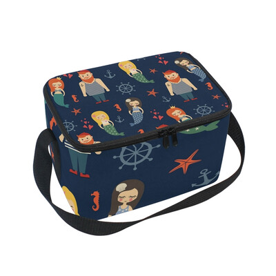 

ALAZA Insulated Lunch Box Mermaids Girls With Sailor Lunch Bag for Men Women Portable Tote Bag Cooler Bag