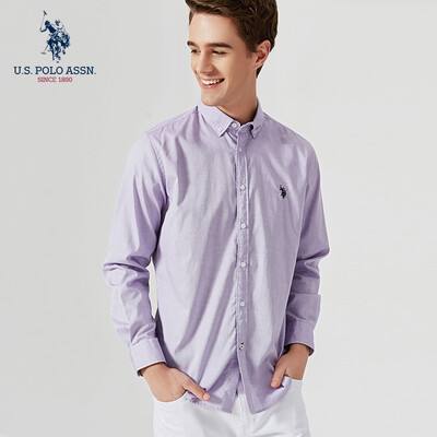 

US POLO ASSN Shirt Men 2019 Spring New Long Sleeve American Style Slim Mens White Shirt Cotton Men 5191107001 Light Purple M170